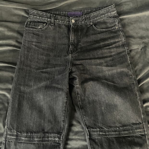 비슬로우 퍼플 블랙 워싱 와이드 집 데님 팬츠 30-32