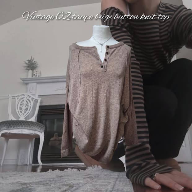 Vintage 02 taupe beige button knit top