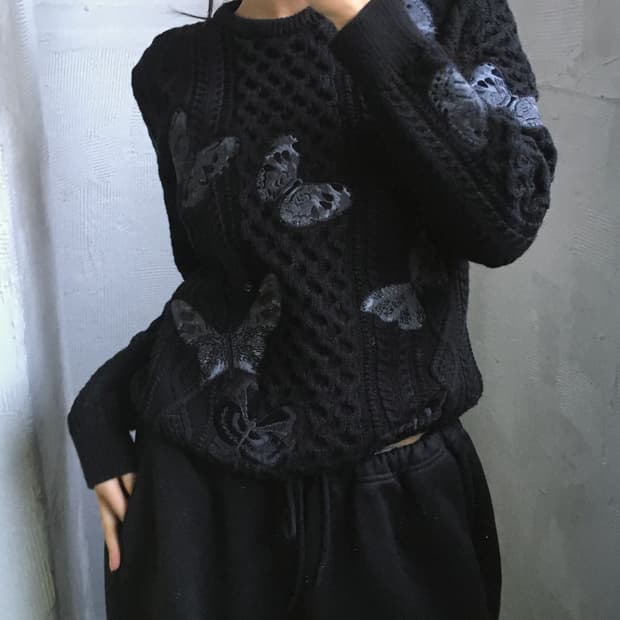 Valentino 발렌티노 버터플라이 자수 코튼 케이블 니트