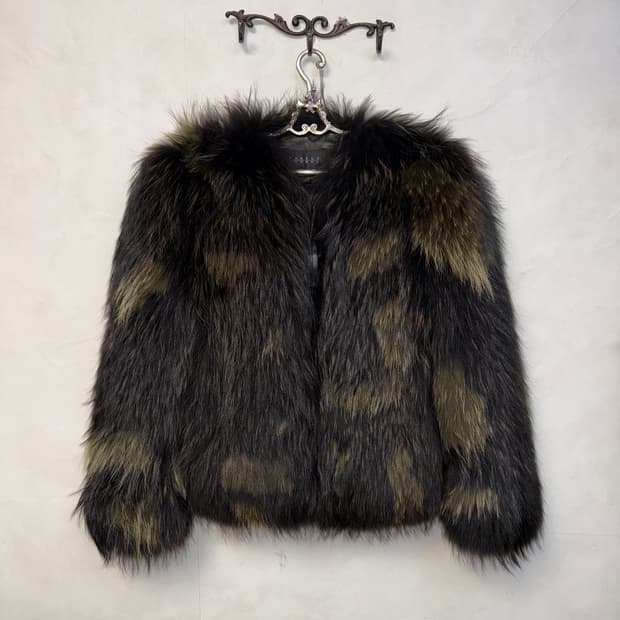 TANKUS khaki lamb skin raccoon fur jk