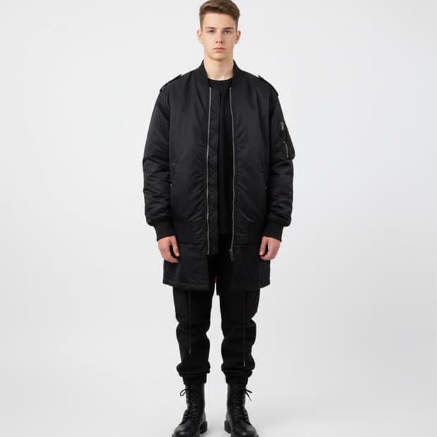 디젤블랙골드 릭오엔스필 나일론 오버핏 롱패딩