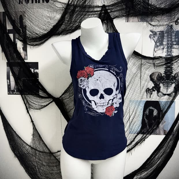 Skull rose printing sleeveless