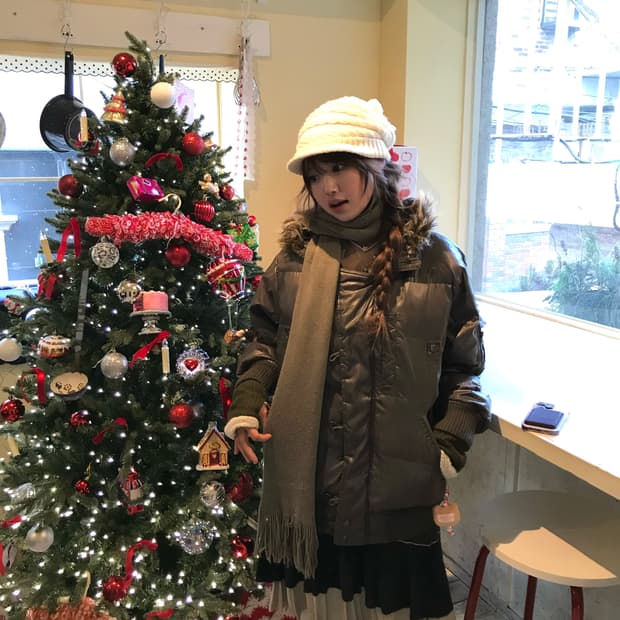 버버리 카키 원피스 버튼 패딩 코디세트