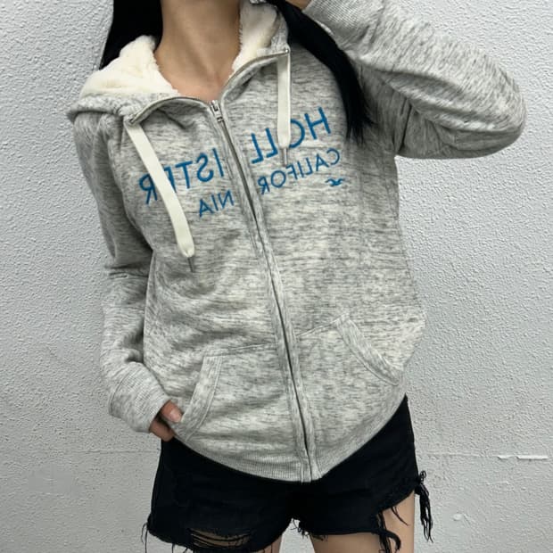 홀리스터 센터로고 멜란지 후드집업 L