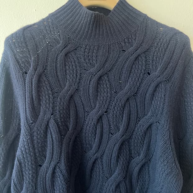 마시모뚜띠 남성 네이비 케이블니트 하프터틀넥니트