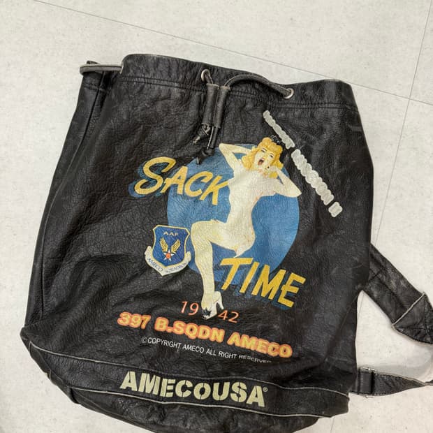 아메코 AMECO 핀업걸 가죽 드로스트링 백팩