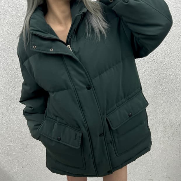 입생로랑 포켓 미니로고 딥그린 패딩 자켓 100