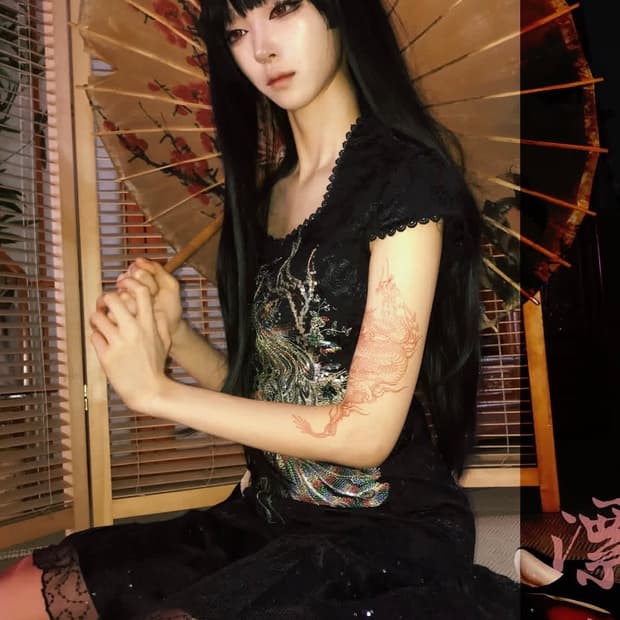 피아오량 Embroidered Phoenix midi dress (bla