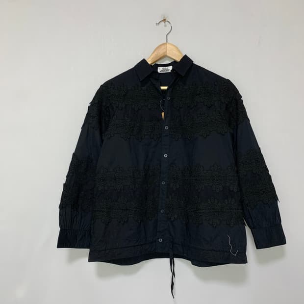 jpn 일본 빈티지 레이스 디테일 여성 셔츠 블라우스 블랙 M