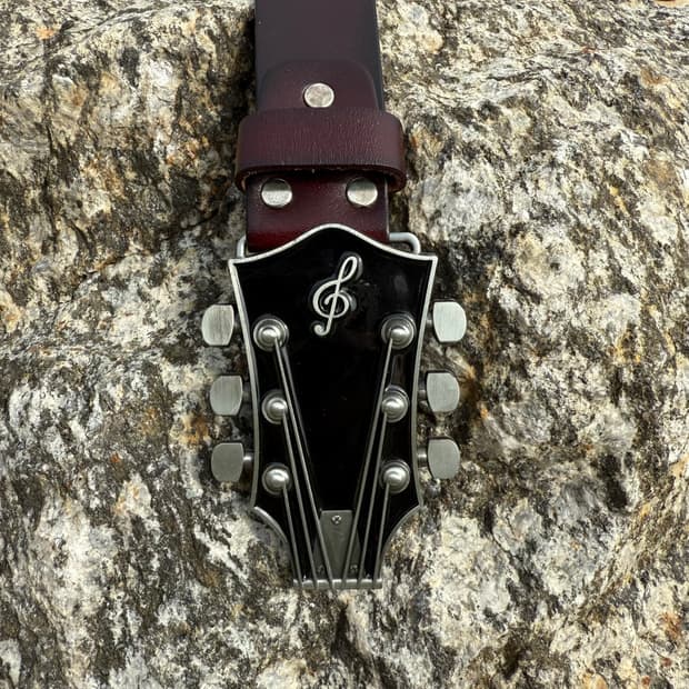 rock guitar cow leather belt bk/bn
