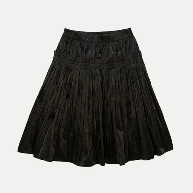 콜로신스 글로시 핀턱 미디 스커트