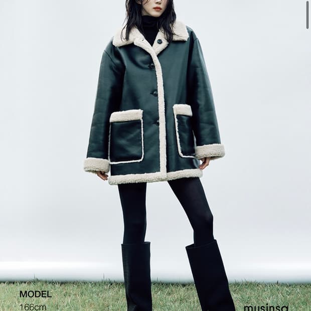 우먼즈 리버서블 신세틱 레더 시어링 하프 코트