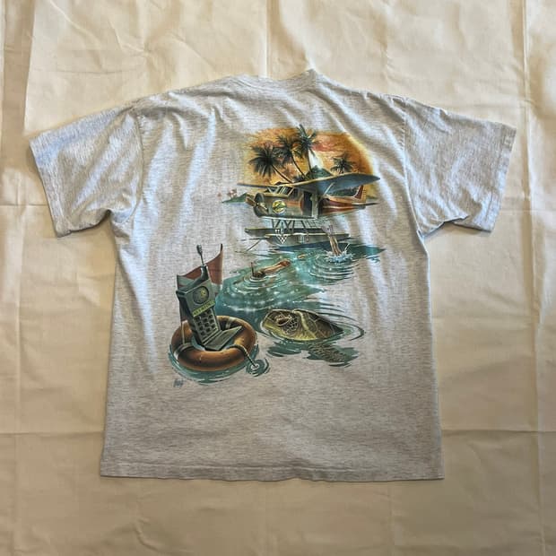 90's [XL] 싱글스티치 빈티지 반팔 티셔츠 트로피컬 그래픽