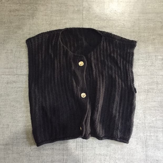 일본빈티지 올드스쿨아메카지 쓰리버튼 니트베스트 블랙