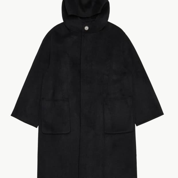 아모멘토 후드 롱코트 블랙