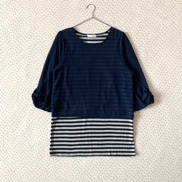 네이비 스트라이프 레이어드 튜닉