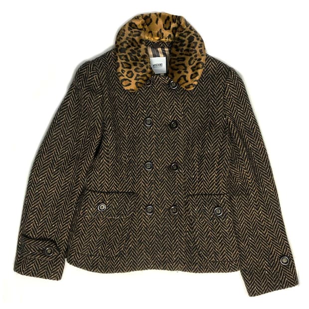 MOSCHINO 더블버튼 헤링본 반코트 (카라 탈부착 가능)