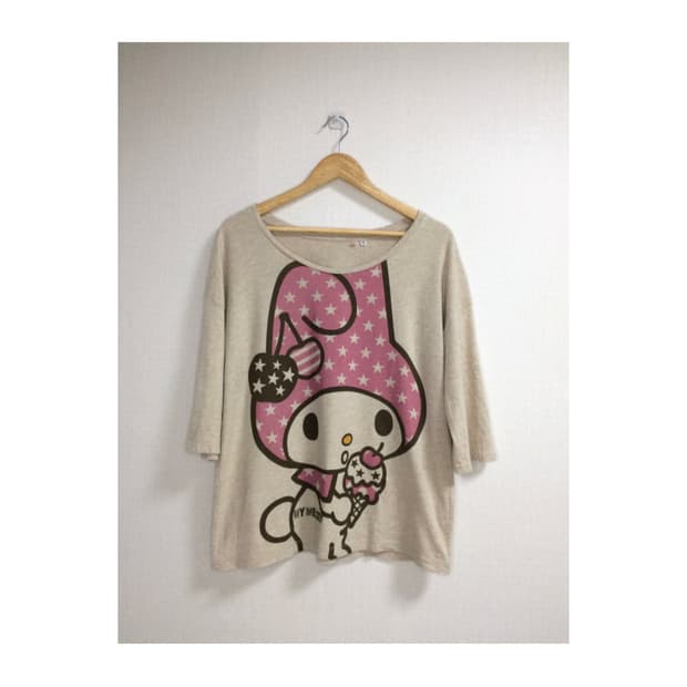 마이멜로디 x 유니클로 빅 프린트 7부 소매 티셔츠