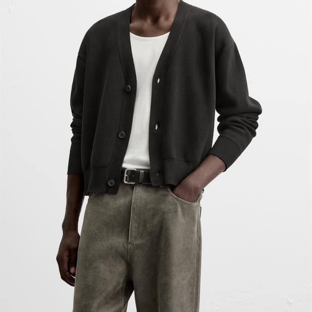 자라  레더 컬렉션 페이드 이펙트 레더 트라우저 토프 그레이