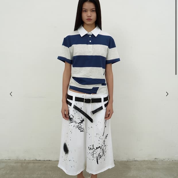 LCDC 스트라이프 오픈 카라 탑 (블루)