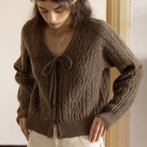 르니나 ESME 울 리본 카디건 가디건 브라운