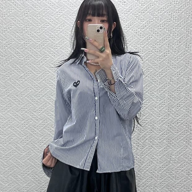 꼼데가르송 캐주얼 키치 하트와펜 스트라이프 셔츠 95 C12594