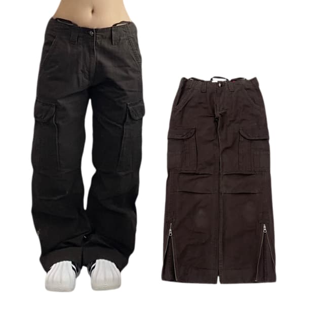 퀵실버 Y2K 탄창 와이드 워크 카고팬츠 브라운