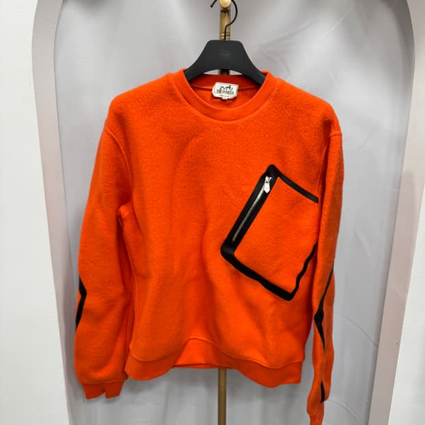 백화점판 에르메스 레더 패치 디테일 캐시미어 니트 M 