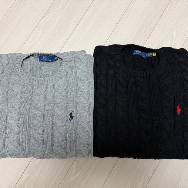 폴로 랄프로렌 케이블 니트 회색, 블랙 일괄 L
