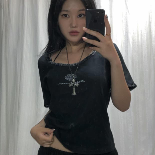 할리데이비슨 블랙 파이톤 반팔 탑