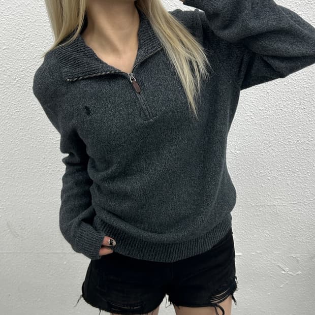 폴로 랄프로렌 블랙포니 차콜 니트 반집업 M