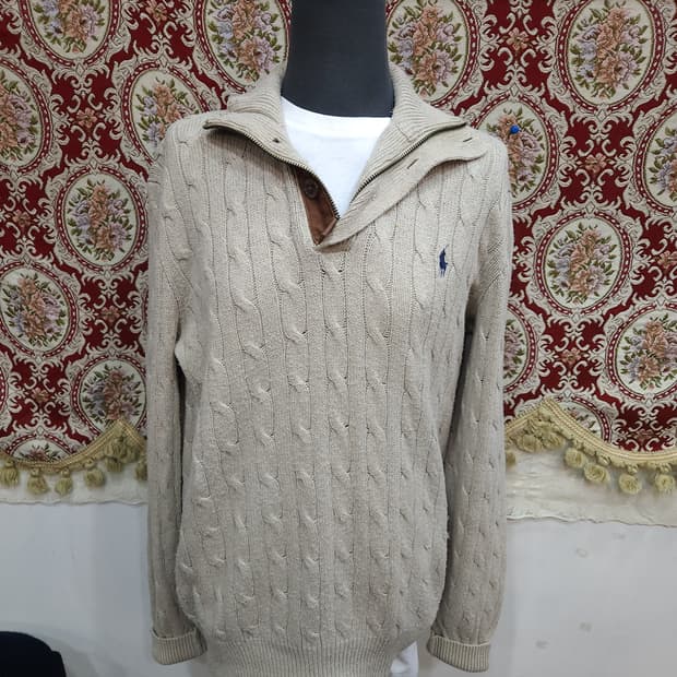 폴로 랄프로렌 터사실크 반집업 꽈배기 니트

