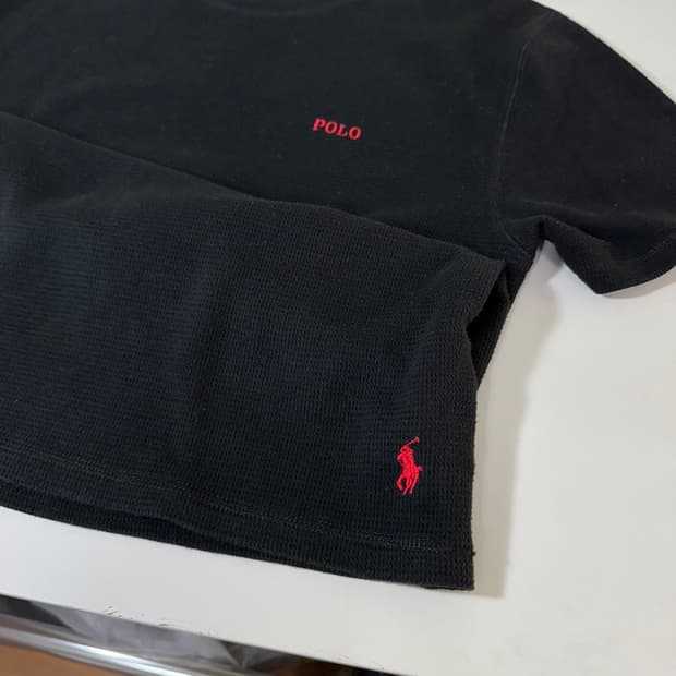 L 폴로 랄프로렌 블랙 스펠링로고 와플코튼 반팔티
