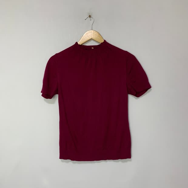 아쿠아스큐텀 빈티지 반팔 캐시미어 혼용 니트 탑 마젠타 버건디
