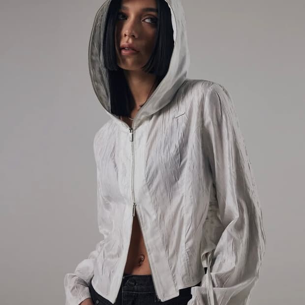 트리밍버드 실키 링클 후드 셔츠