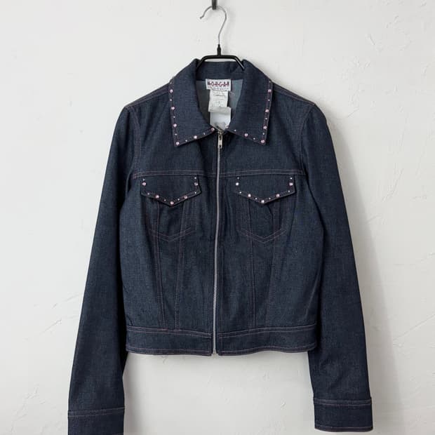 90s 모르간 핑크 스터드 데님 자켓