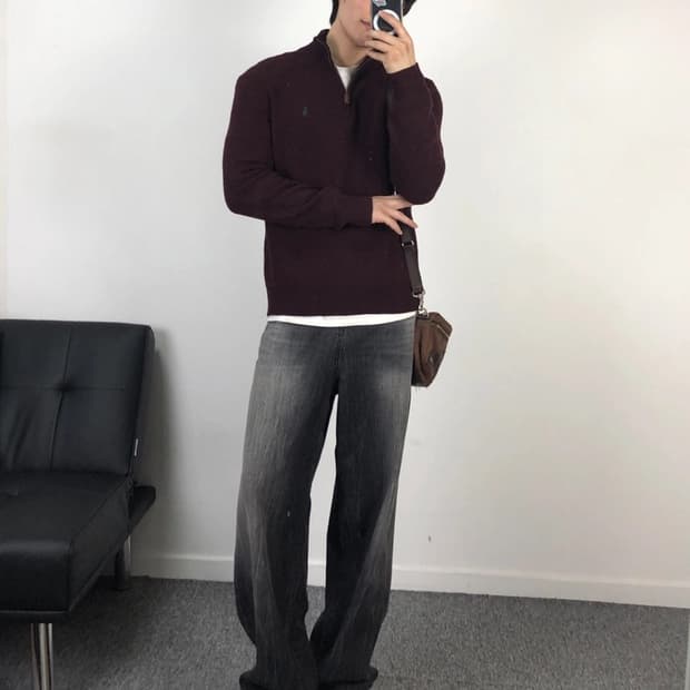 폴로 정품 딥버건디 하프집업 카키포니