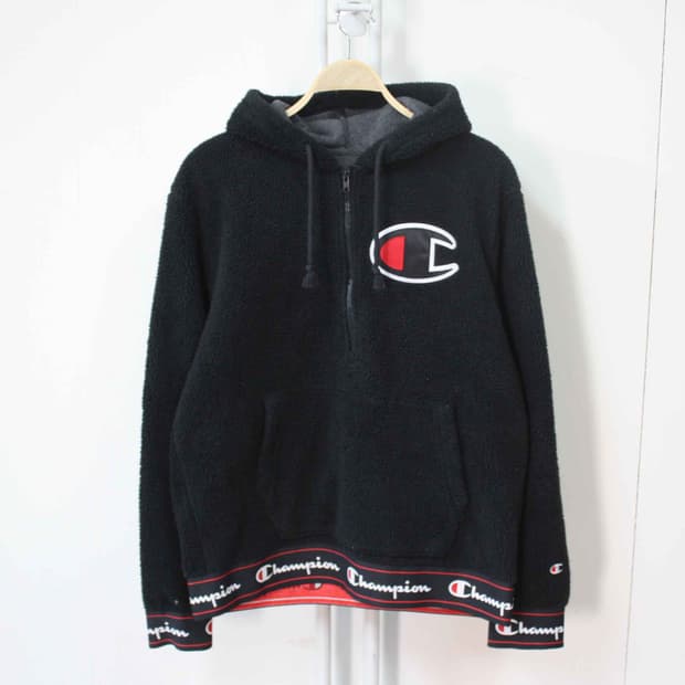 N-10397/챔피언 남성용 블랙 후리스 후드 티셔츠 L