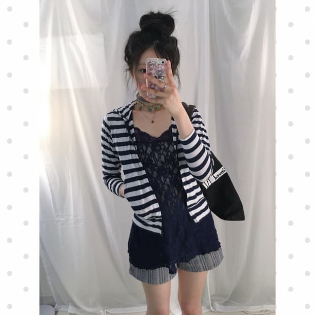 stripe hood zip-up
