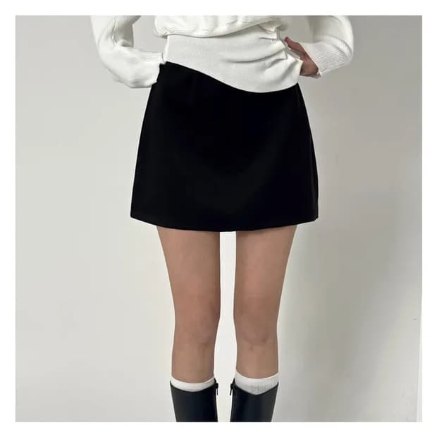 A라인 하이웨스트 무직 치마 미니 스커트 속바지 내장 S