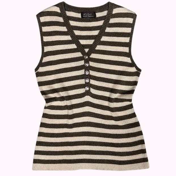 glitter stripe ribbed button sleeveless