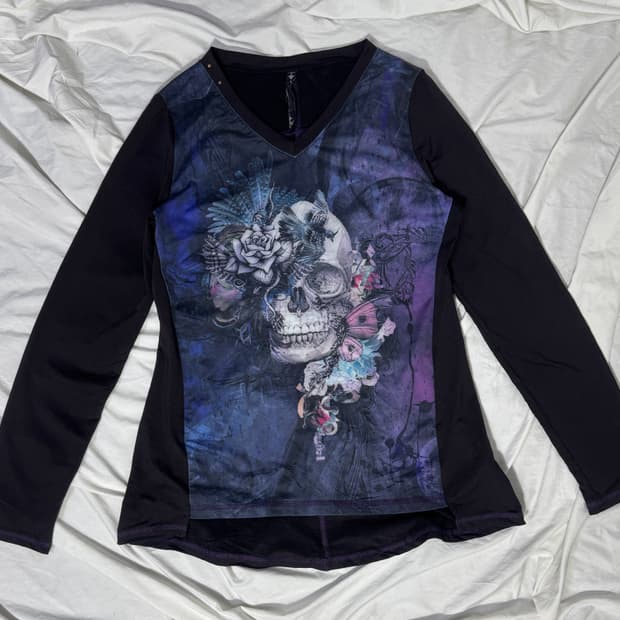 Ozz croce 스컬 프린트 롱슬리브 y2k 고딕 오즈온
