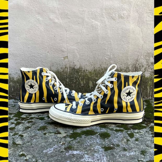 Yellow zebra leather canvas shoes