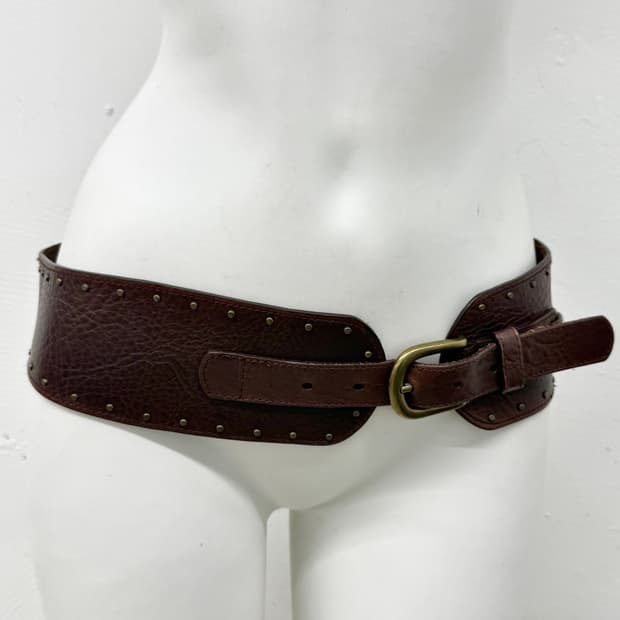 리얼레더 웨스턴 통가죽 스터드 와이드 벨트*레어