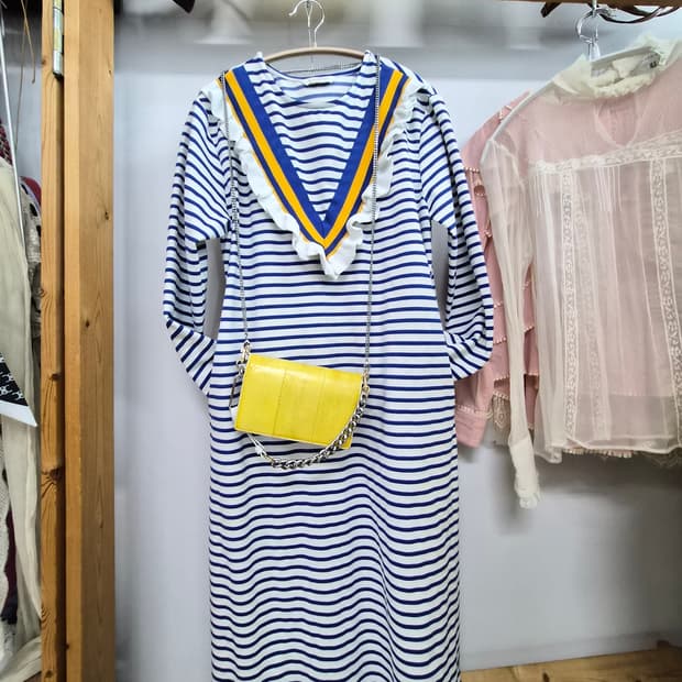 랑자머 스트라이프 이지 프릴 원피스