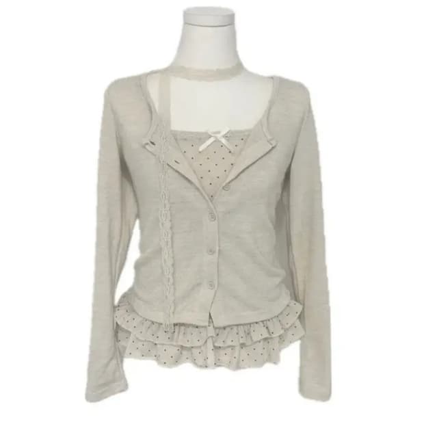 레이스 프릴 나시 가디건 세트