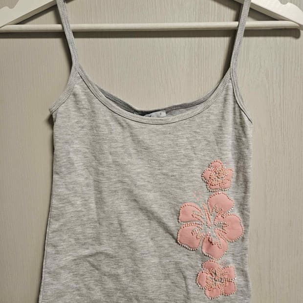 subdued beaded flower tank top