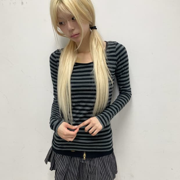 (Moussy)Black Stripe Slim Fit Sleeve