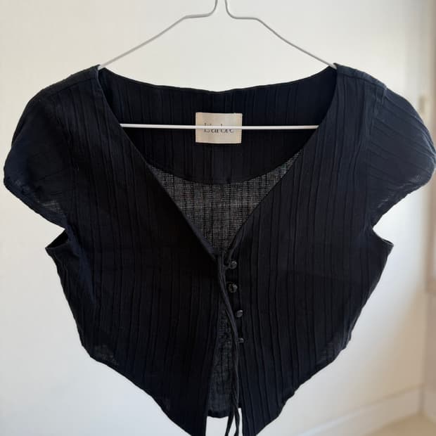 기본 블랙 골지 크롭 반팔 티셔츠 코스