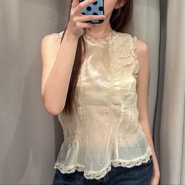 자라 레이스 버튼 셔츠